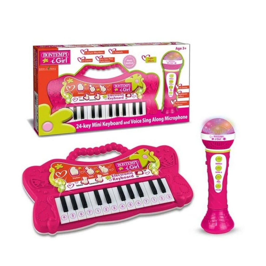 Mikrofonlu 24 Tuşlu Org Seti Pembe Renkli Müzik Aleti