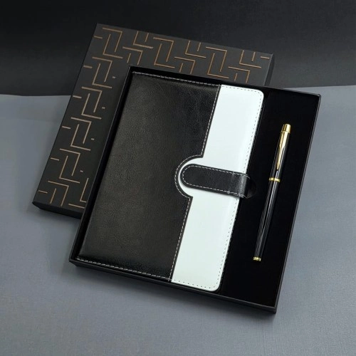Şık Siyah Beyaz Ajanda Defter Kalem Seti