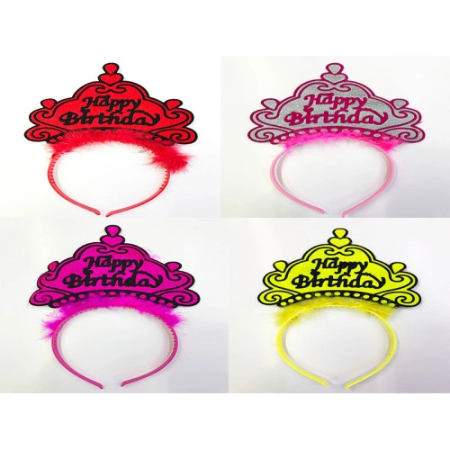 Neon Renkli Happy Birthday Taç 12 Adet Parti Aksesuarı