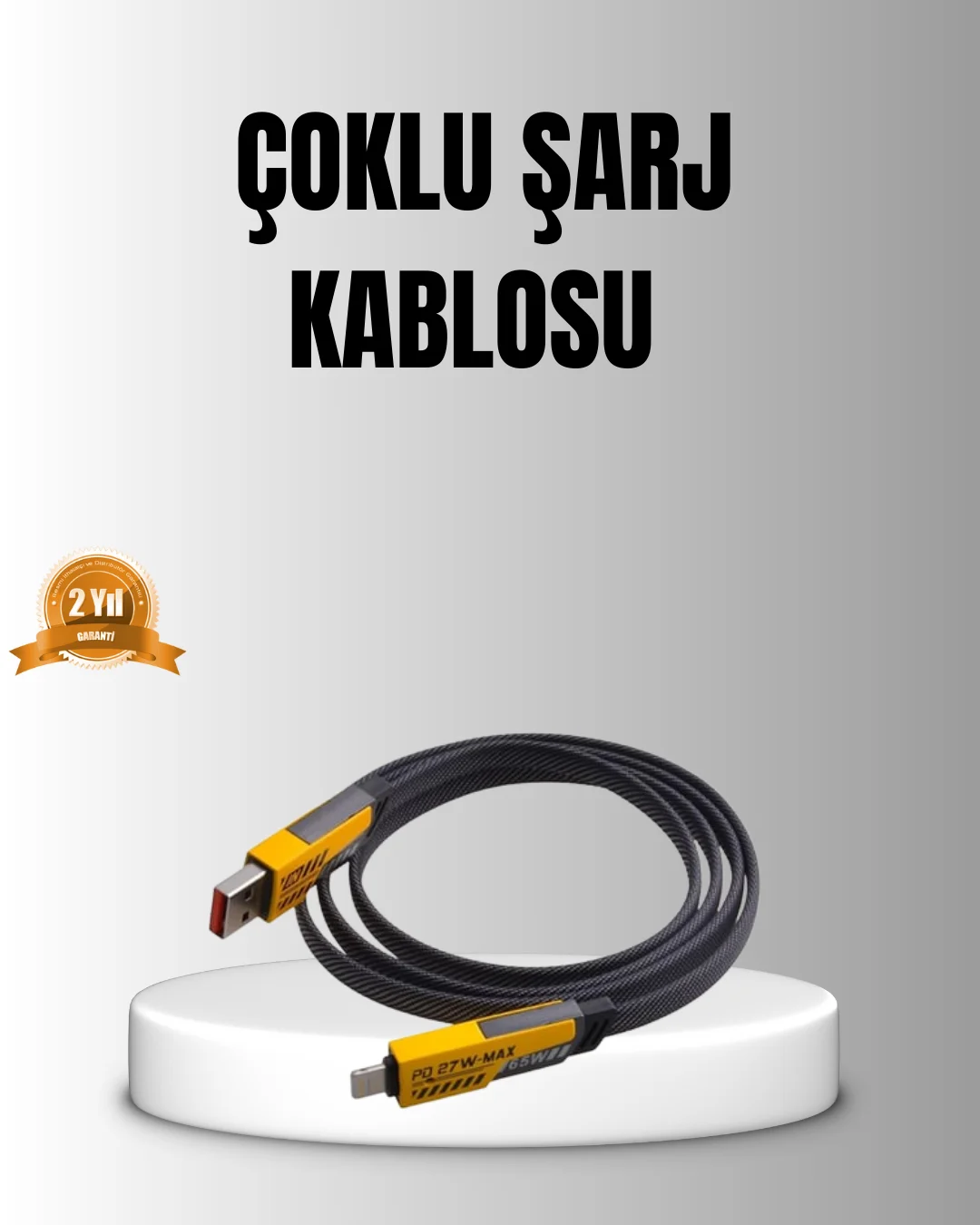 65W 4’ü 1 Arada Örgülü Hızlı Şarj Kablosu USB-C USB-A Çoklu Şarj Dayanıklı