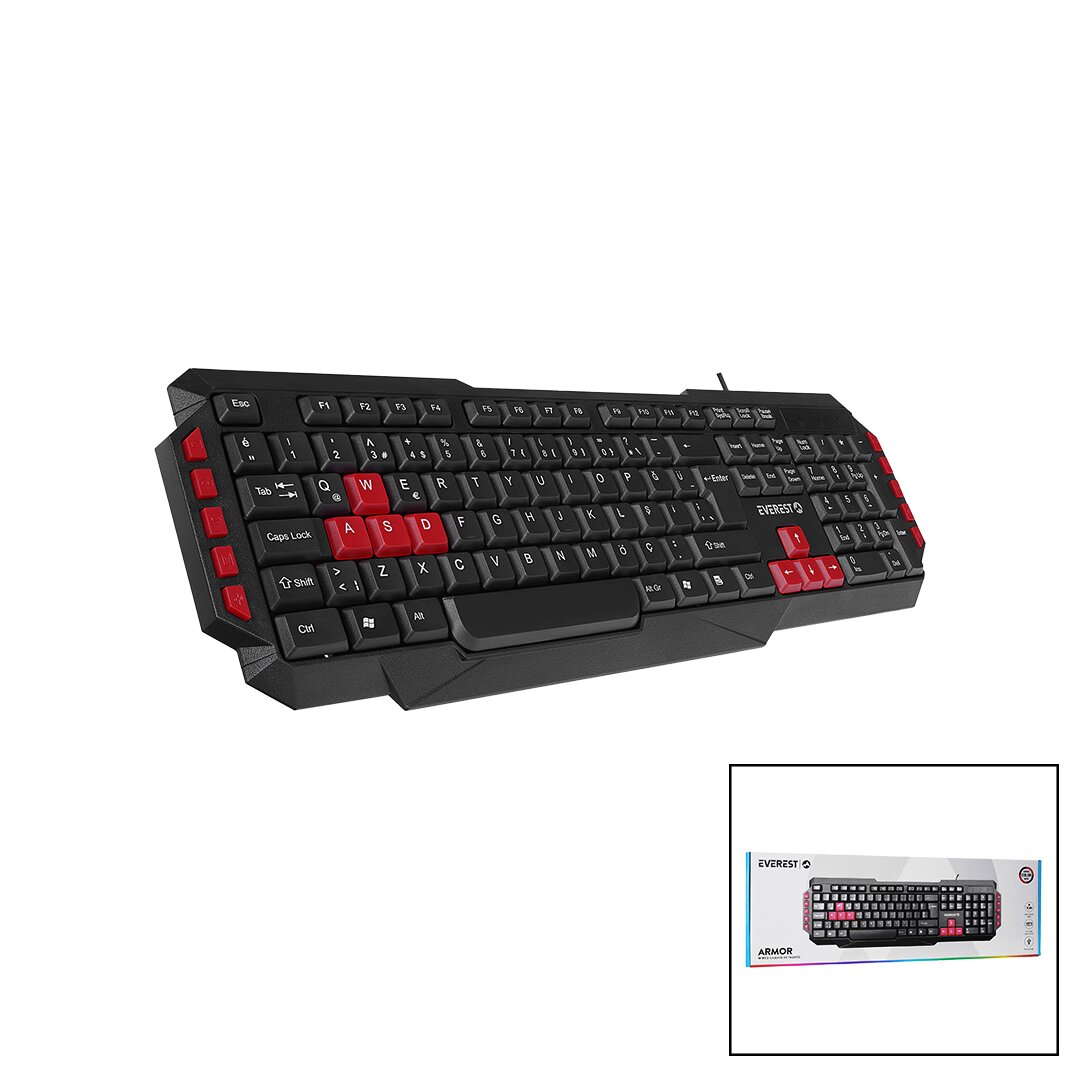 Everest KB-G7-ARMOR Usb Kablolu Oyuncu Klavye Renkli Oyun Tuşları - Multimedya Tuşları 150CM