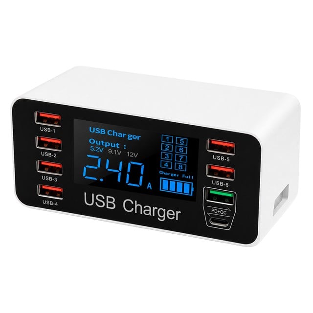 PM-26057 8 Portlu LCD Ekranlı Akıllı USB ve Type-C PD Şarj İstasyonu