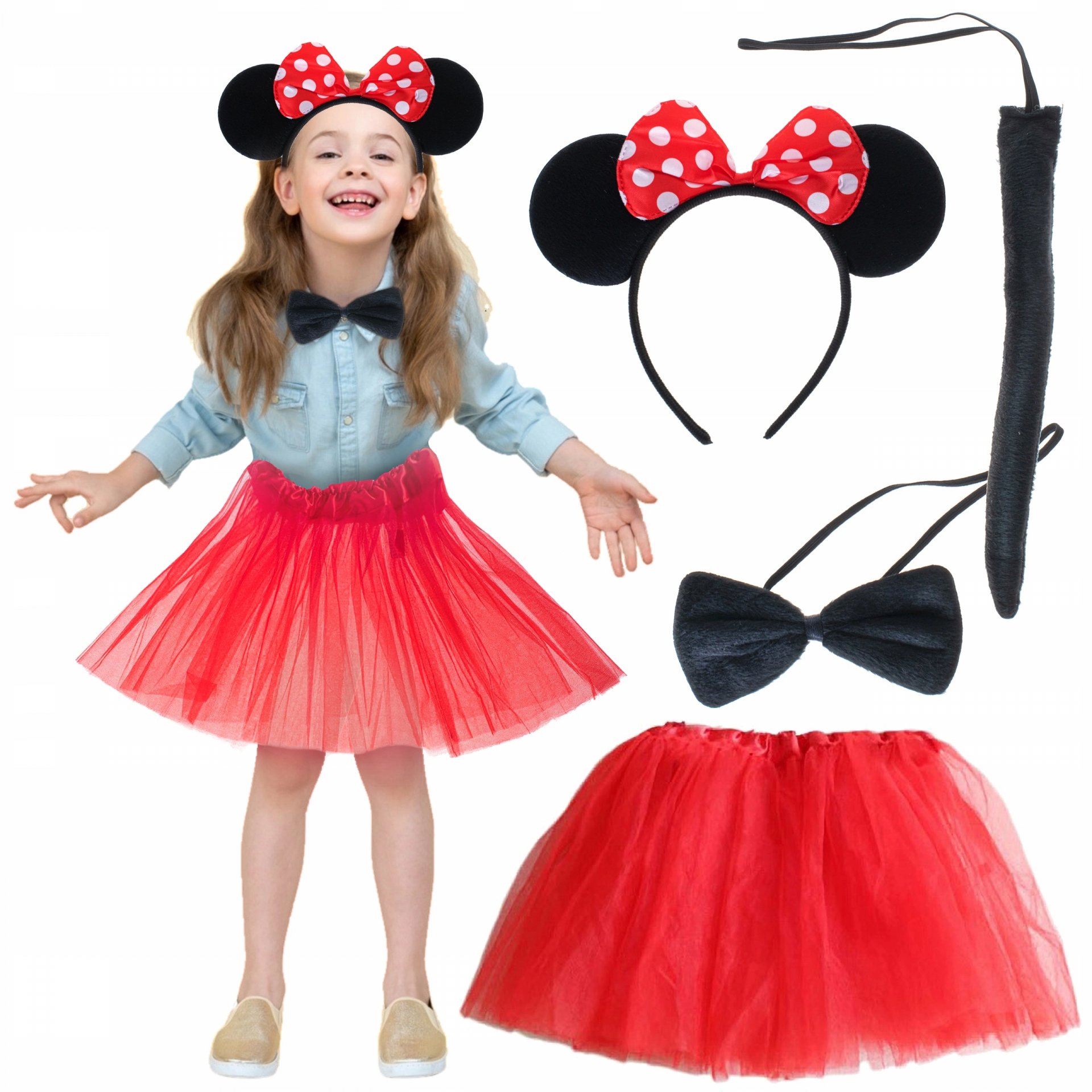 Eğlenceli Minnie Mouse Kostüm Seti Taç Kuyruk Papyon 1 Adet
