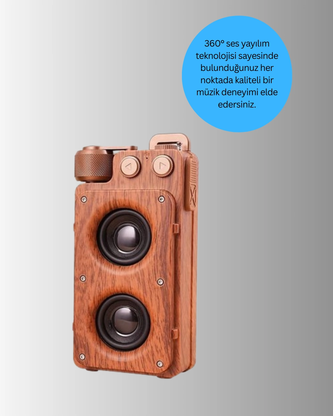 Retro Bluetooth Hoparlör 360 Derece Stereo FM Radyo