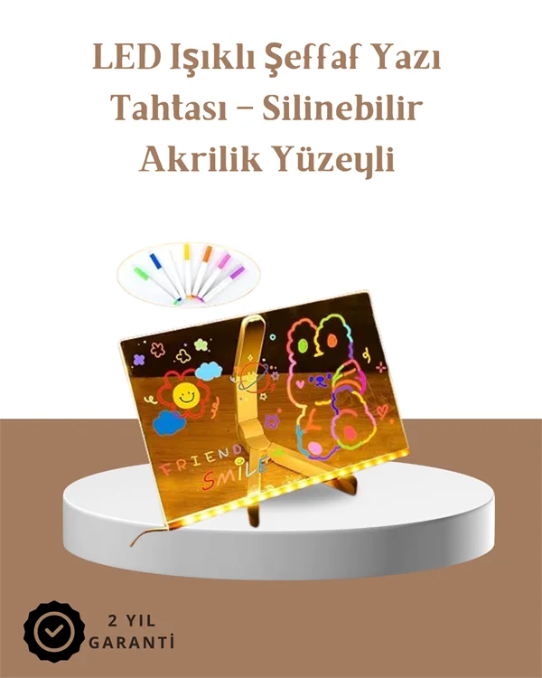 LED Aydınlatmalı Şeffaf Mesaj Tahtası – 30x20 cm, Neon Etkili Yazılar İçin Tasarlandı