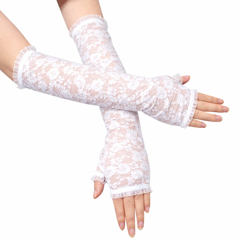 Zarif Dantel Parmaksız Eldiven 35 cm Beyaz Renk