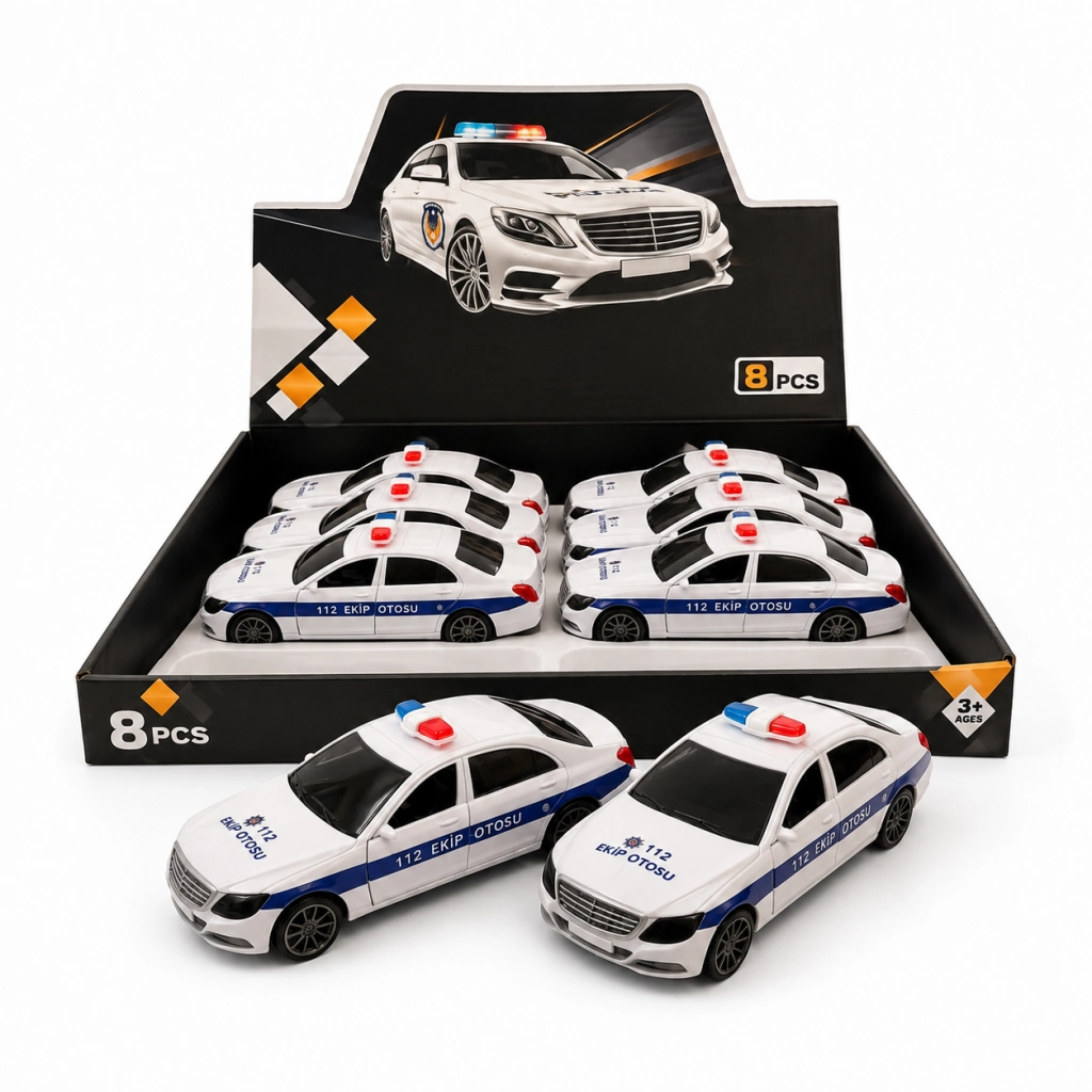 Sürtme Özellikli 8'li Oyuncak Polis Arabası Seti
