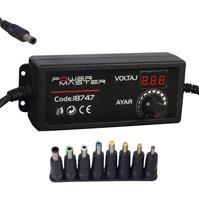 PM-18747 Dijital Ekranlı 12 Volt - 24 Volt / 5 Amper Çok Uçlu Ayarlı Kademeli Adaptör