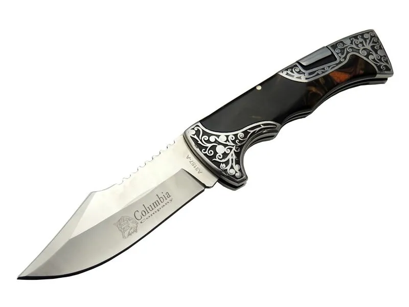 A3157B Kahverengi Av / Kamp Çakı 23 cm - Sedef İşlemeli Saplı,