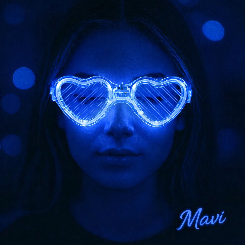 Mavi LED Işıklı Kalp Gözlük – 3 Modlu Parti - Glow Gözlüğü