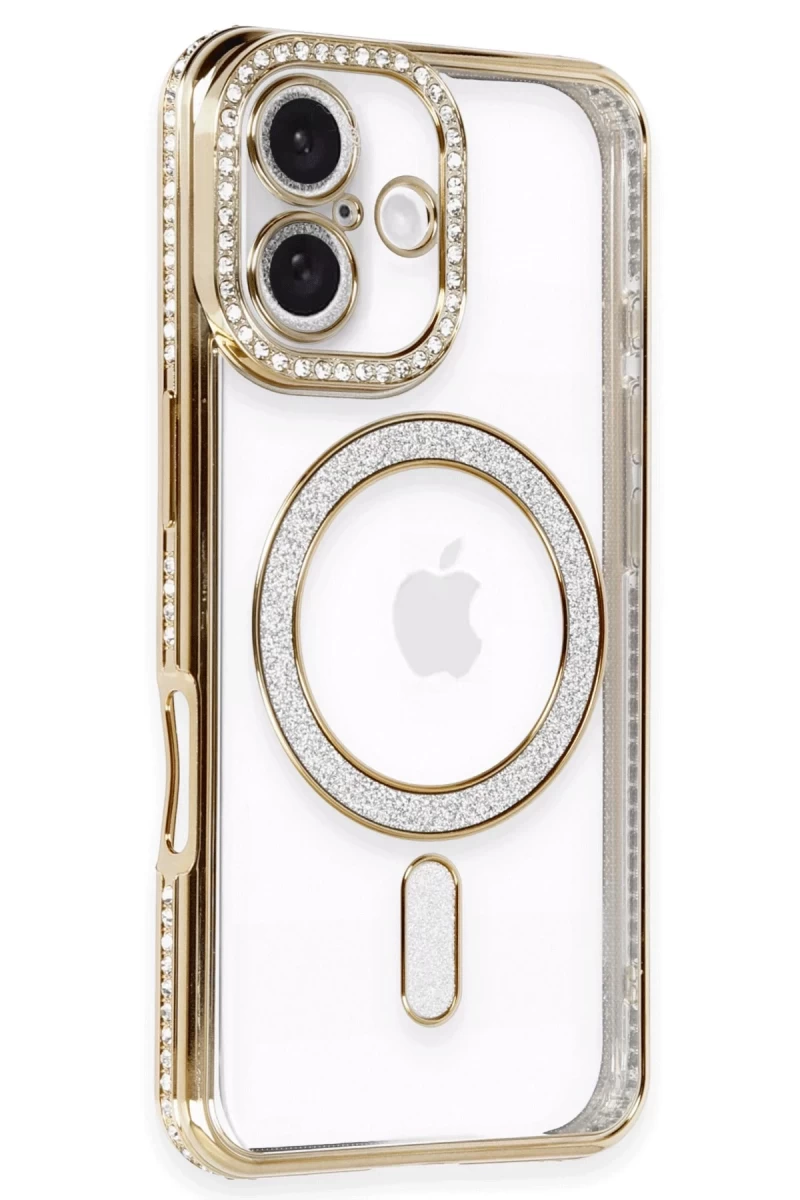 Apple iPhone 16 Uyumlu Kılıf Joke Simli Magneticsafe Kılıf - Gold