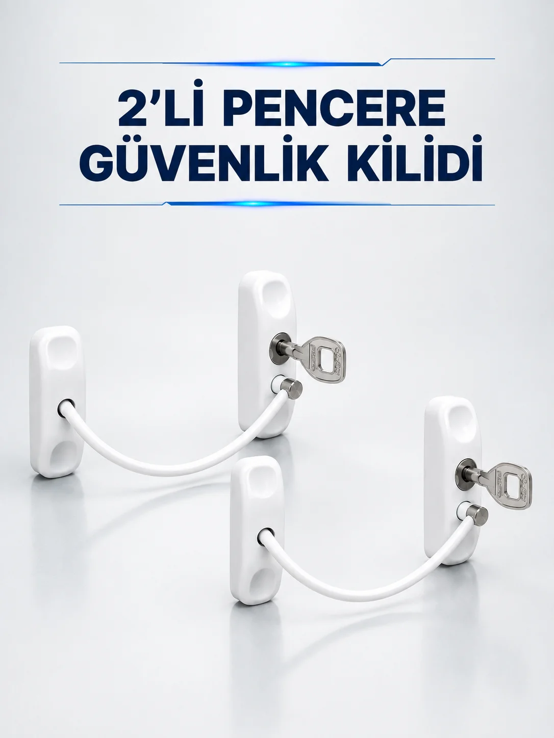 Anahtarlı Pencere Güvenlik Aparatı Beyaz Kablolu Açılma Sınırlayıcı 2’li Set