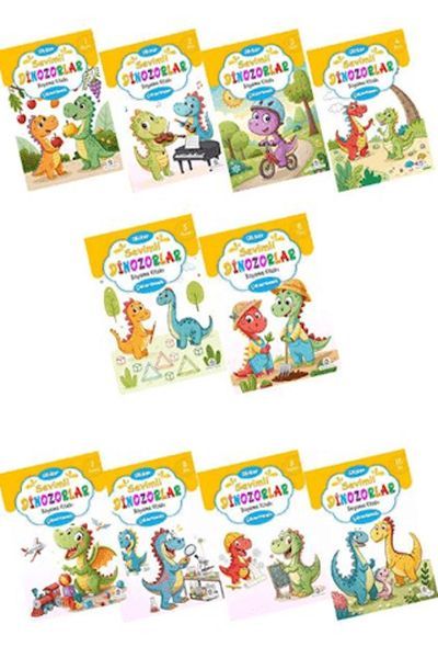 Sevimli Dinozorlar Boyama Kitabı Sticker Çıkartmalı (10 Kitap Set)