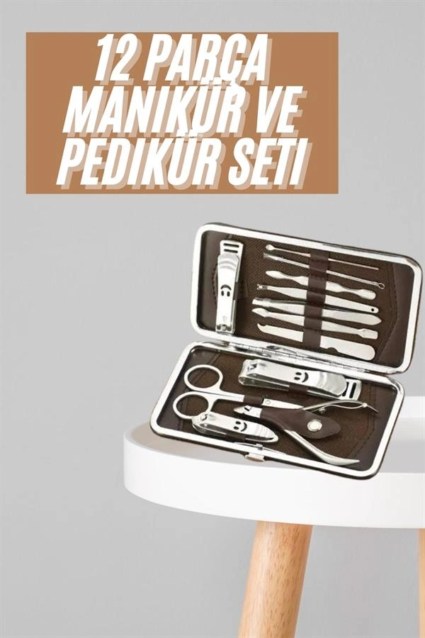 Şık Tırnak Bakım Seti 12 Parça Çanta Tipi Manikür Pedikür