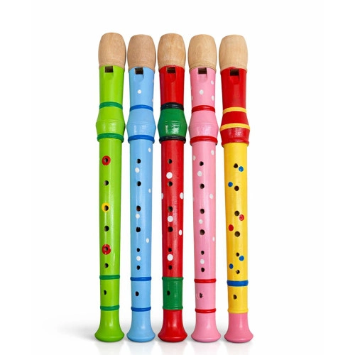 Renkli Ahşap Flüt Büyük 32 cm Müzik Aleti
