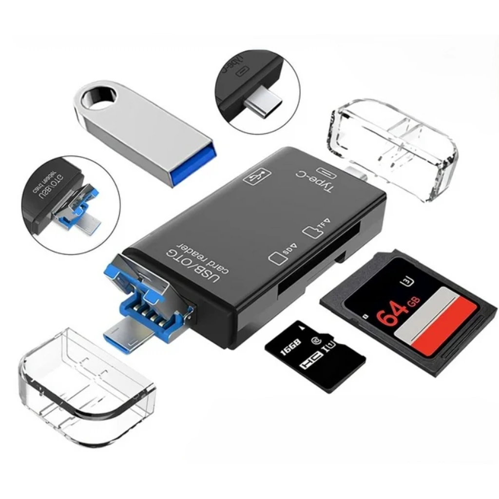 Kompakt 6'lı OTG Kart Okuyucu SD MicroSD Uyumlu