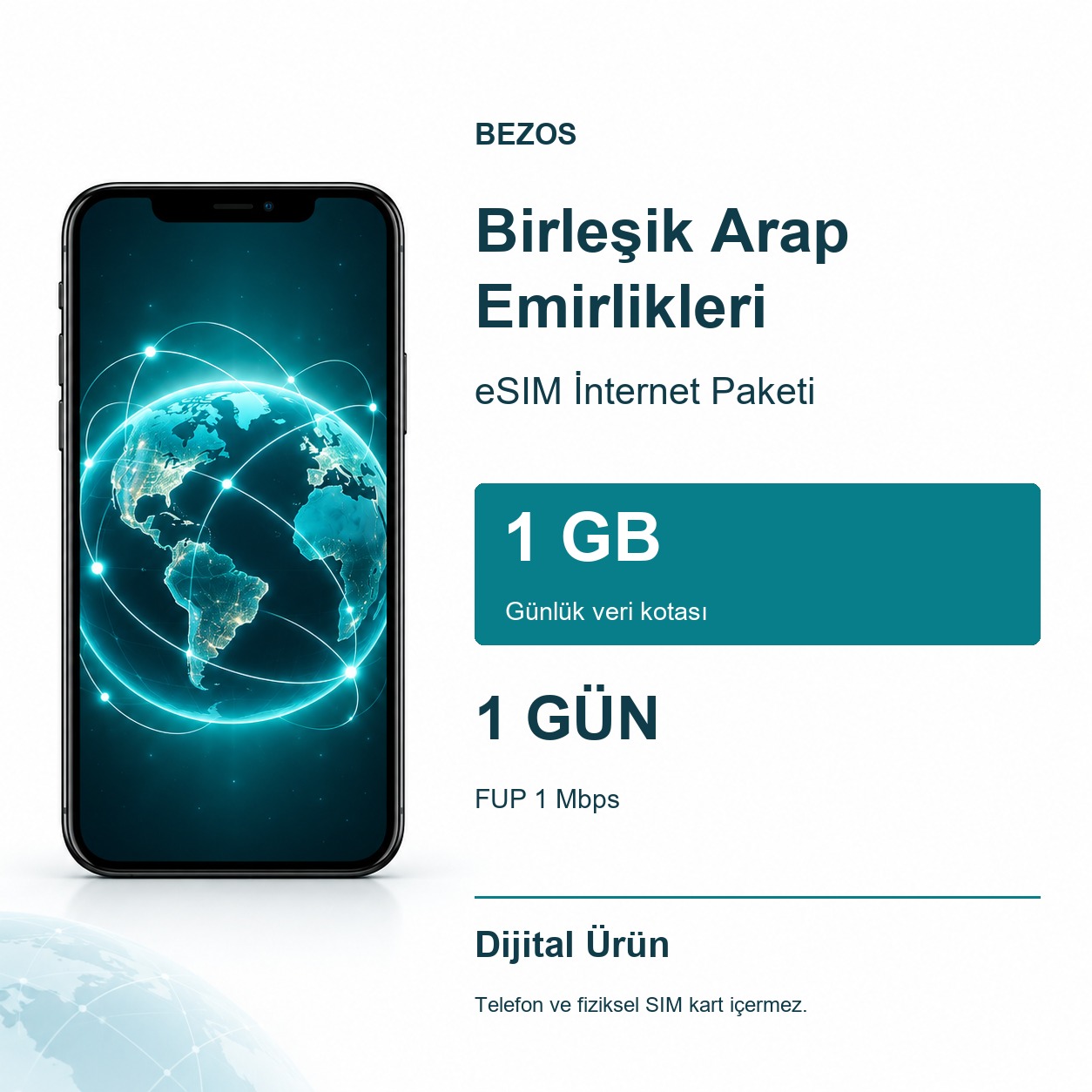 Birleşik Arap Emirlikleri eSIM İnternet Paketi Günlük 1 GB 1 Gün - FUP 1 Mbps