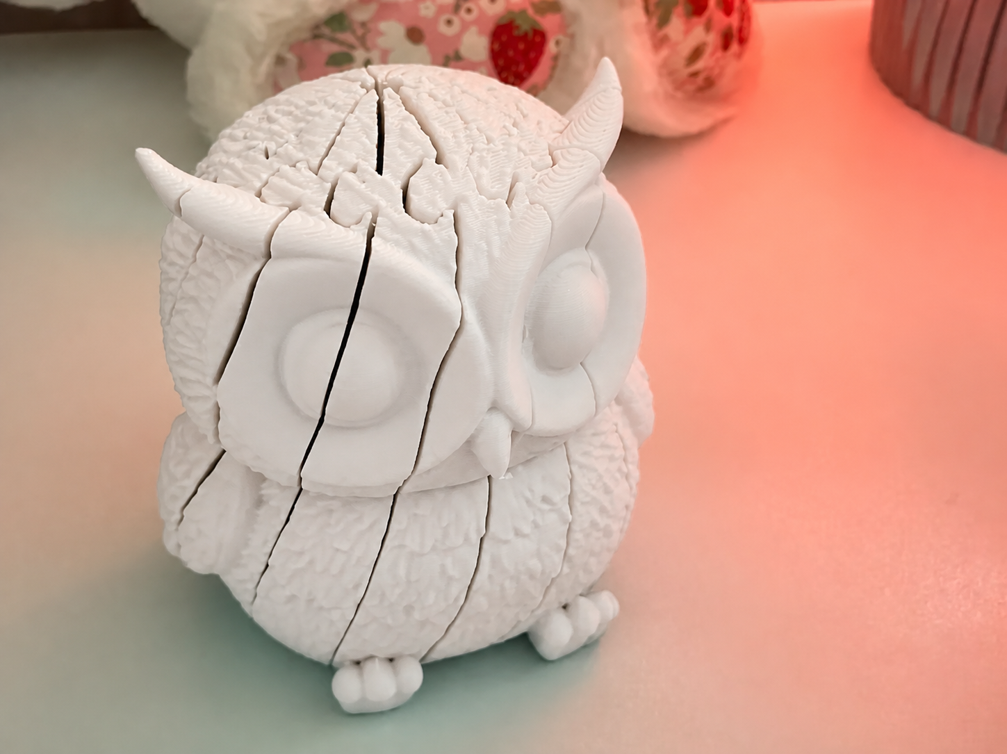 3D Baskı Hareketli Baykuş Figürü - Eklemli Flexi Oyuncak - Beyaz