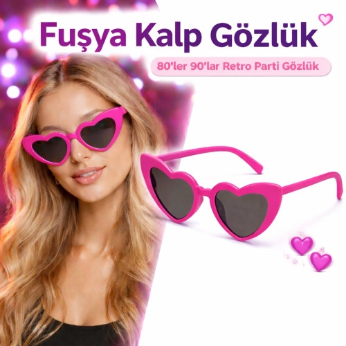 Retro Parti Gözlüğü Fuşya Kalp 80'ler 90'lar Stili