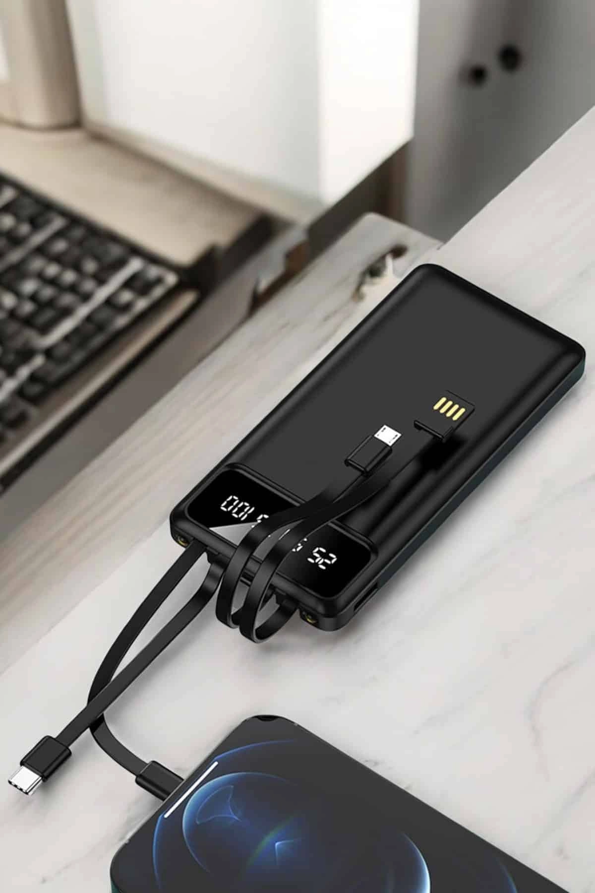 LCD Ekranlı 20.000mAh Powerbank USB Lightning Type-C Uyumlu
