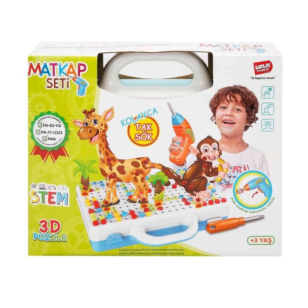 Eğlenceli 3D Eğitici Matkap Seti 1 Adet Hayvan Temalı
