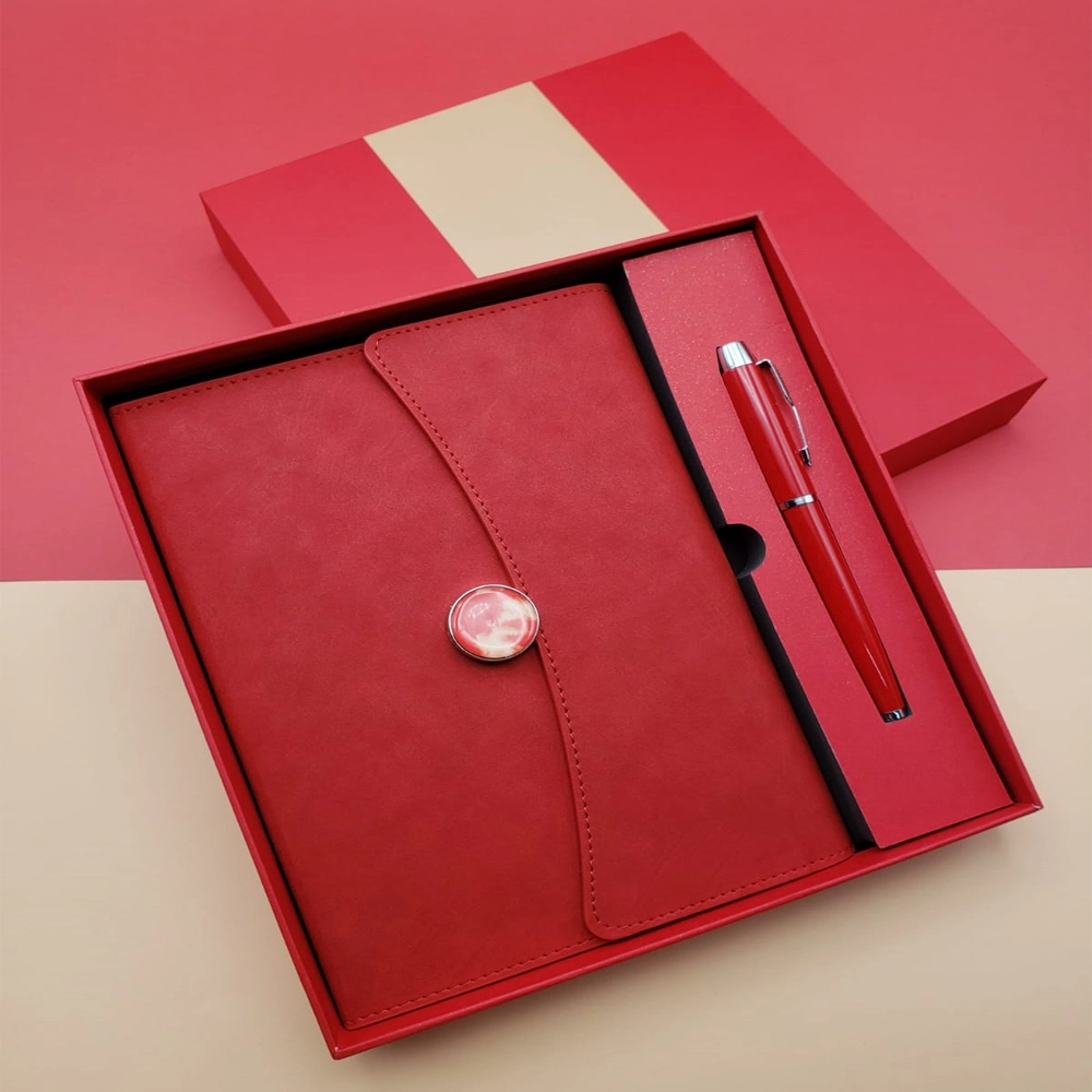 Şık Çizgili Defter ve Metal Kalem Seti 21x15 cm Hediye