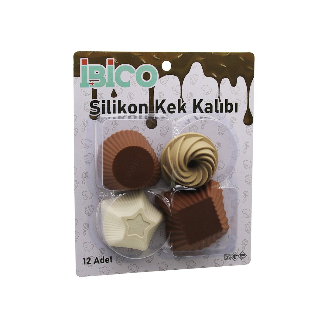 12PCS Renkli Silikon Muffin - Kek Kalıp Mix Şekil= 3-DİKDÖRTGEN - 3-YUVARLAK - 3-RÜZGAR Gülü - 3-YILDIZ