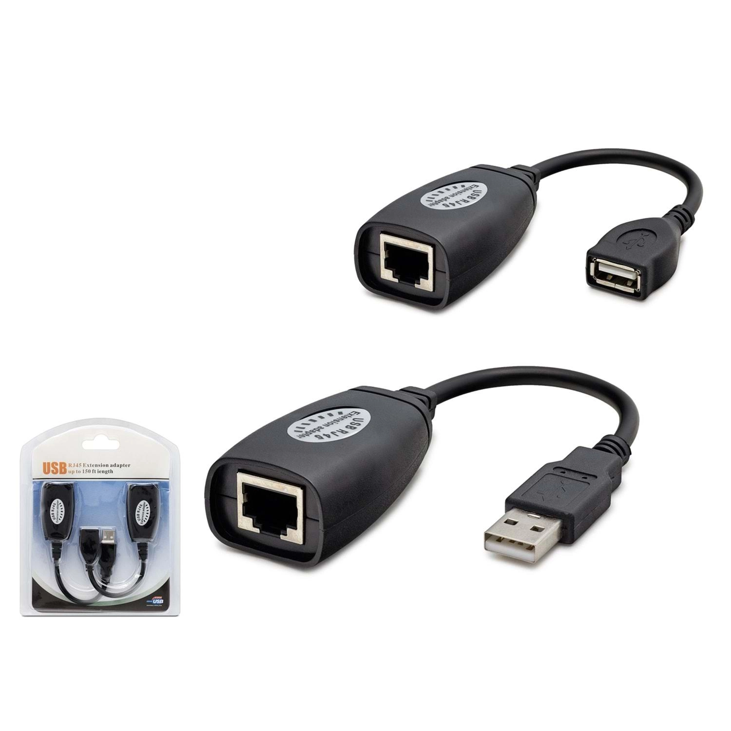 Kablolu Uzatıcı Seti 45 m USB RJ45 Siyah Renk