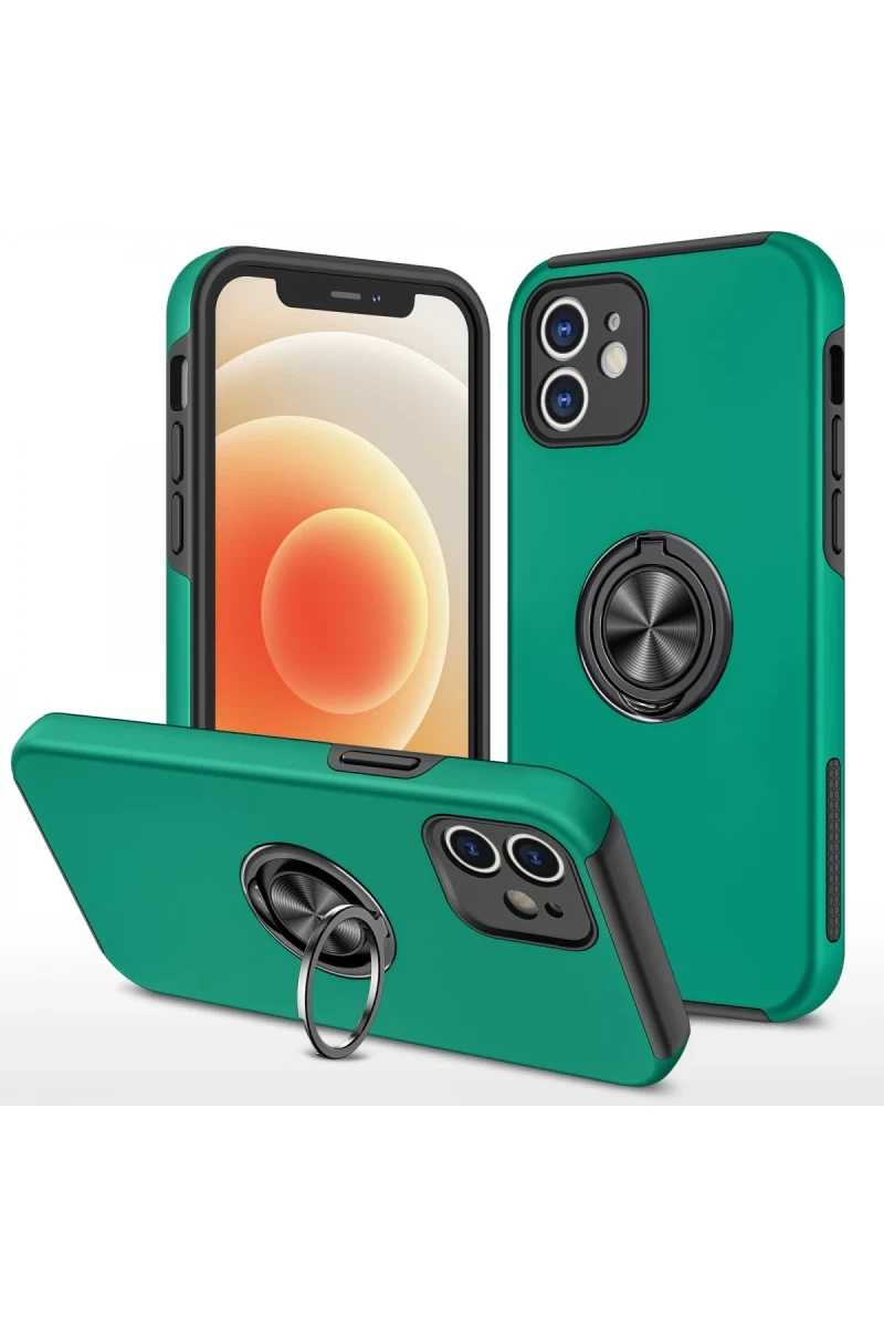 Apple iPhone 12 Uyumlu Kılıf Elit Yüzüklü Kapak - Yeşil