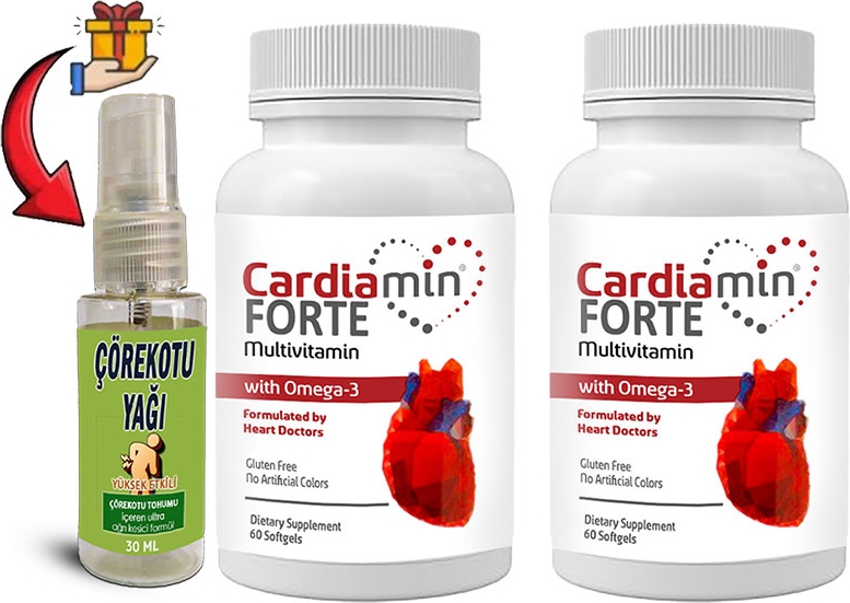 Cardiamin Forte 2 Kutu Multivitaminli OMEGA3LÜ 60 Soft Jel Kapsüllü Formül + Çörek Otu Masaj Yağı 30 ml