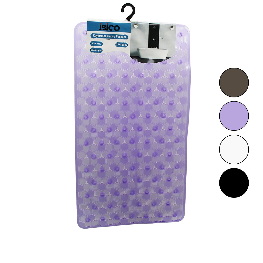 Dikdörtgen - Lüx Pvc Petek Desen - Şeffaf-buzlu 98PCS Vantuz Kaydırmaz Banyo - Küvet Paspas 37X68CM