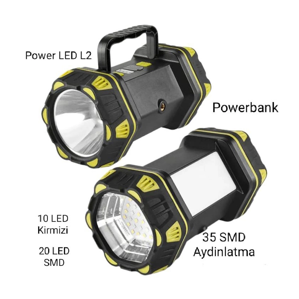 Güçlü Çift Taraflı Taşınabilir Spot Fener USB Powerbank