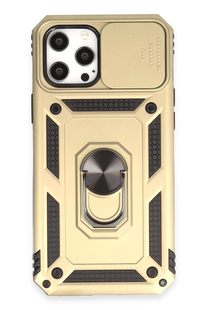 Apple iPhone 12 Pro Max Uyumlu Kılıf Pars Lens Yüzüklü Silikon - Gold