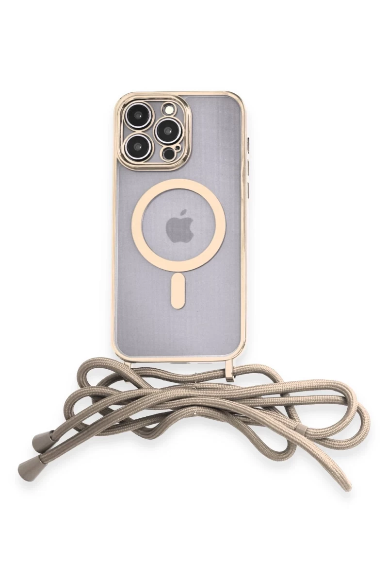 Apple iPhone 13 Pro Uyumlu Kılıf Divo Lazer Askılı Magsafe Kapak - Gold