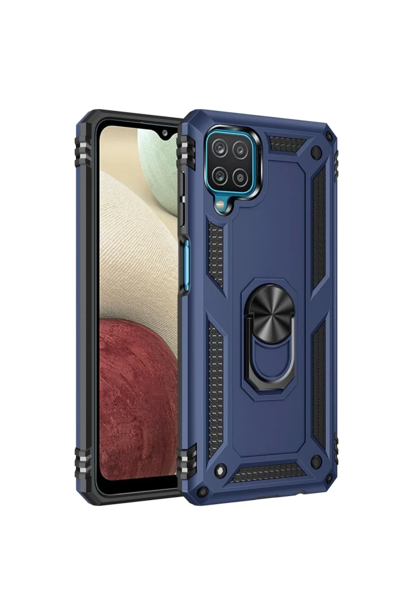 Samsung Galaxy A22 Uyumlu Kılıf Sofya Yüzüklü Silikon Kapak - Lacivert