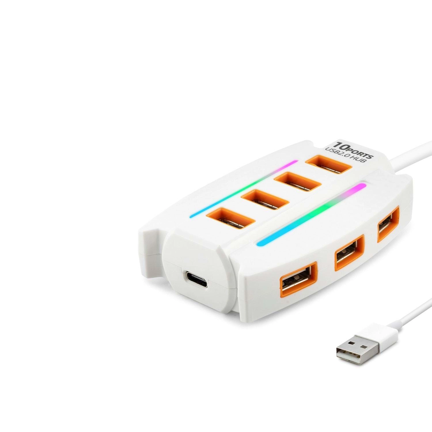 Görsel Renkli 10 Port USB Hub 1.2 M Beyaz Masaüstü