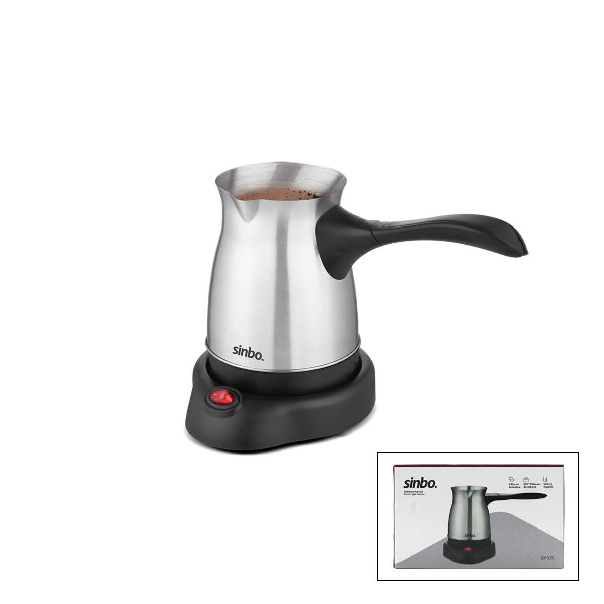 Çelik Elektrikli Cezve Türk Kahve Makinesi - 6FİNCAN=500ML 360° Kablosuz Kullanım Katlanır Kulp 600W SCM-9039