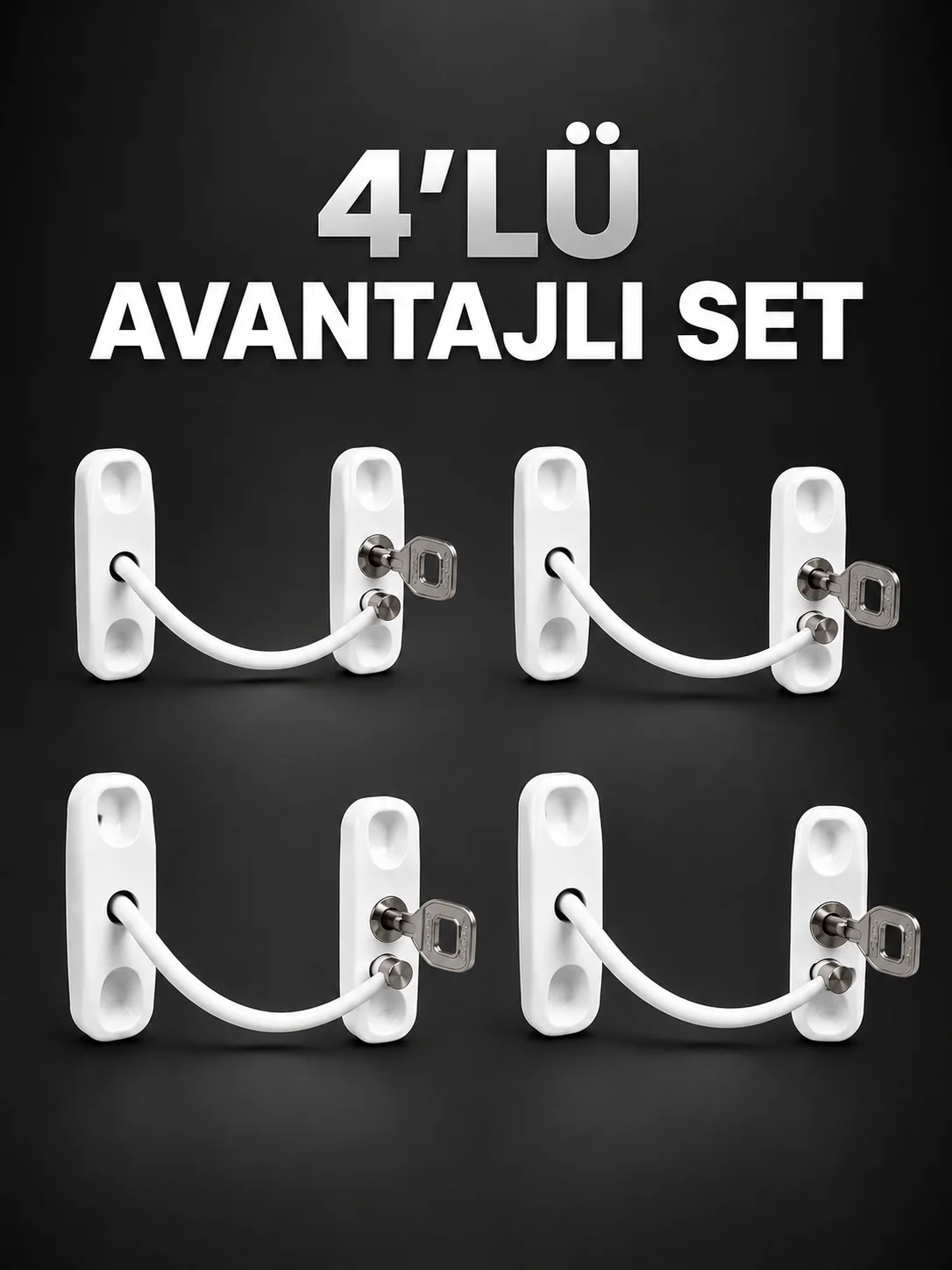 Pencere Güvenlik Kilidi Anahtarlı Çocuk Emniyet Kilidi 4’lü Set
