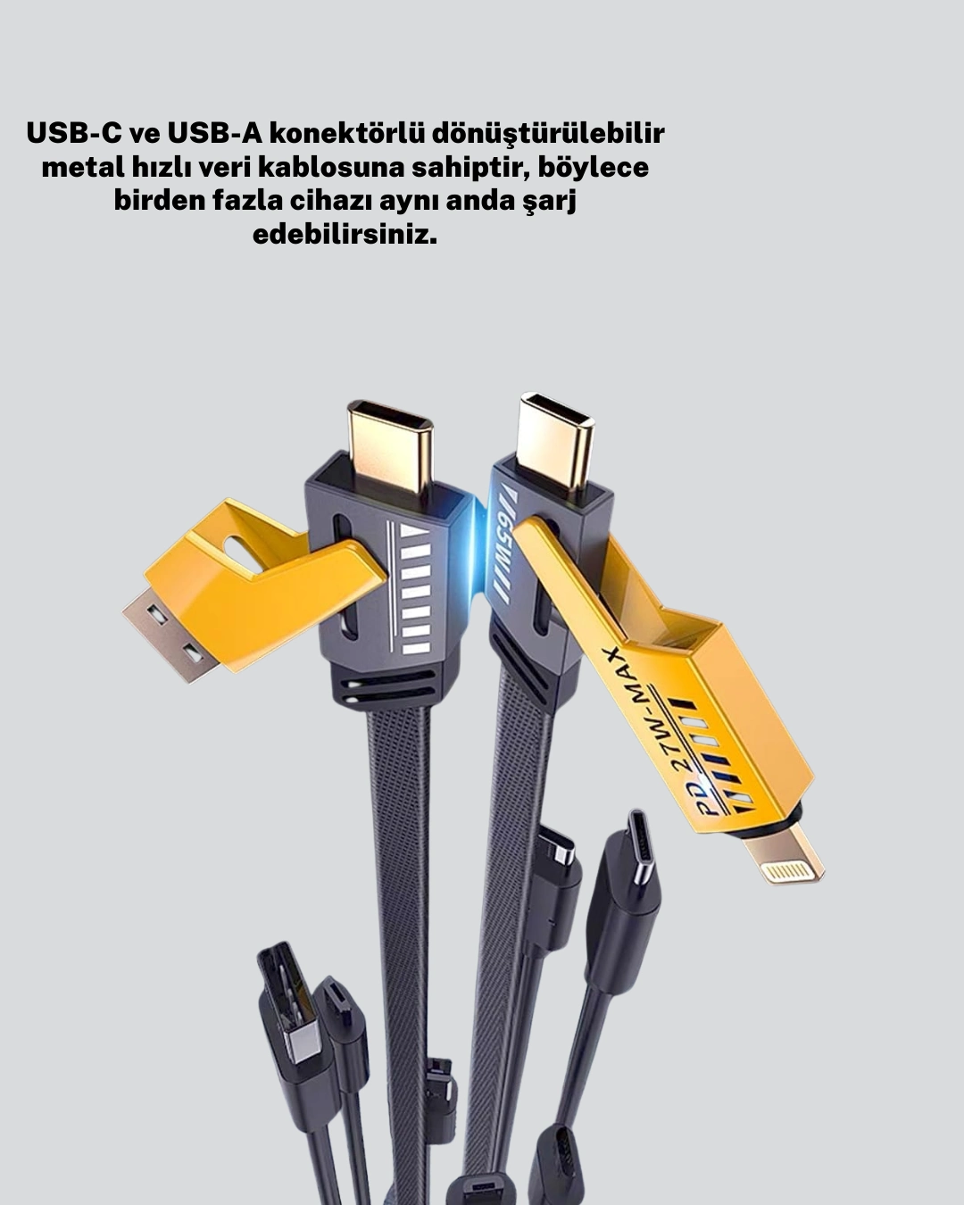 Fonksiyonel Hızlı Şarj Veri Kablosu 4'ü 1 Arada 65W