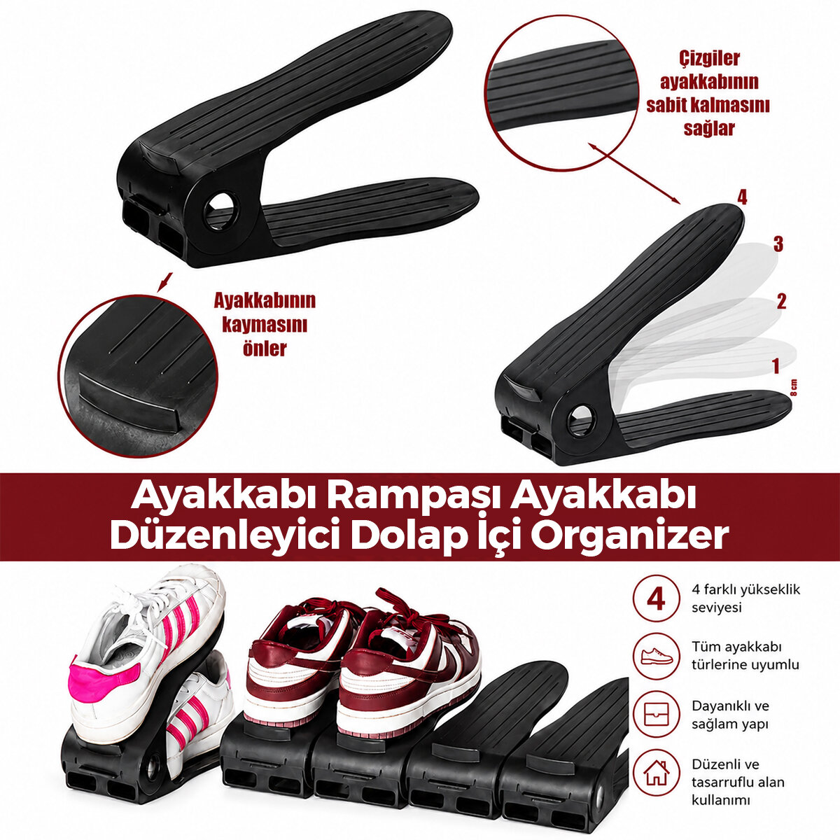 6 Adet Siyah Plastik Ayakkabı Rampası 12X25CM