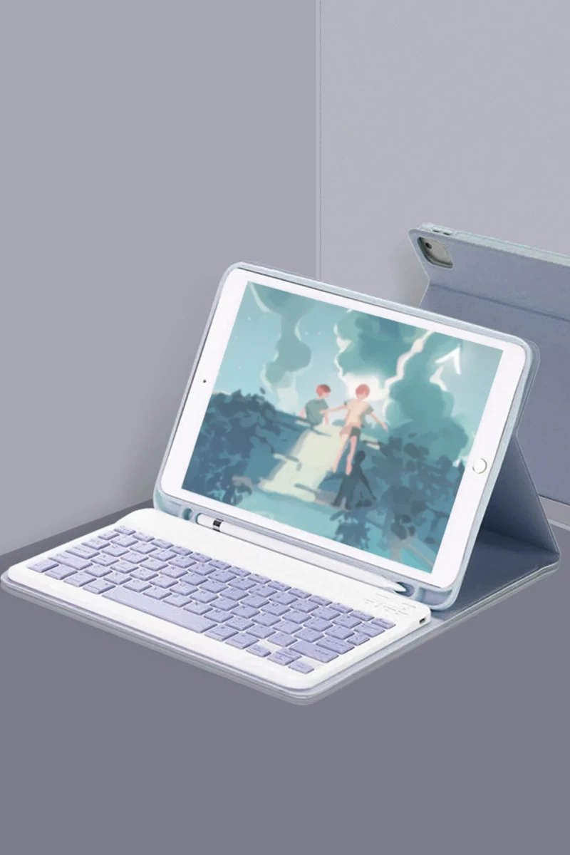 Apple iPad 10.2 (9.nesil) Kılıf KC01 Smart Klavyeli Tablet Kılıfı - Lacivert