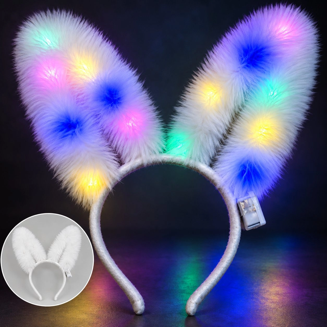 Eğlenceli LED Işıklı Peluş Tavşan Kulağı 3 Modlu Beyaz