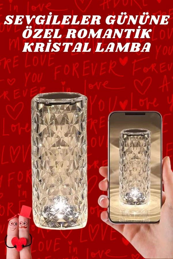 Romantik Kristal Lamba USB Şarjlı 16 Renkli Gece Lambası
