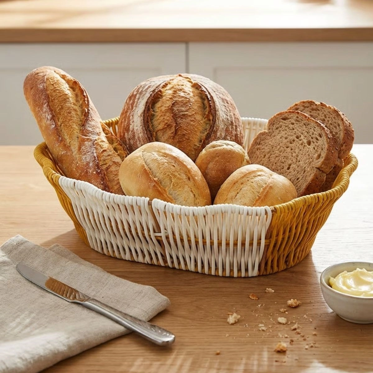 Çift Renkli Oval Plastik Rattan Ekmek Sepeti 1 Adet