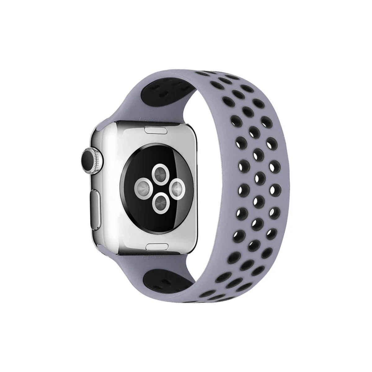 Apple Watch 38mm Ayarlı Delikli Silikon Kordon - Gri-Siyah