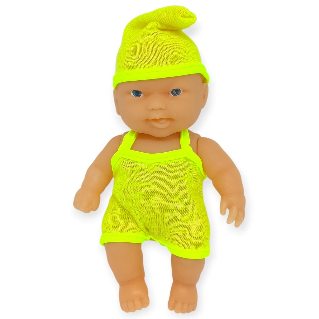 20 cm Sevimli Et Bebek - Çıkarılabilir Neon Kıyafetli Gerçekçi Oyuncak Bebek   - Sarı