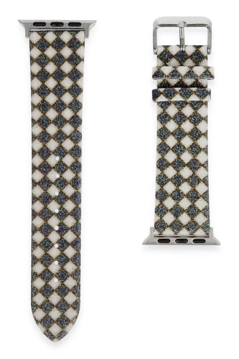 Apple Watch 42mm Uyumlu Karo Motif Kordon - Siyah