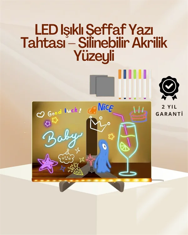 Çocuklar İçin Renkli LED Mesaj Tahtası – Neon Kalemli, Eğlenceli ve Yaratıcı Yazı Panosu