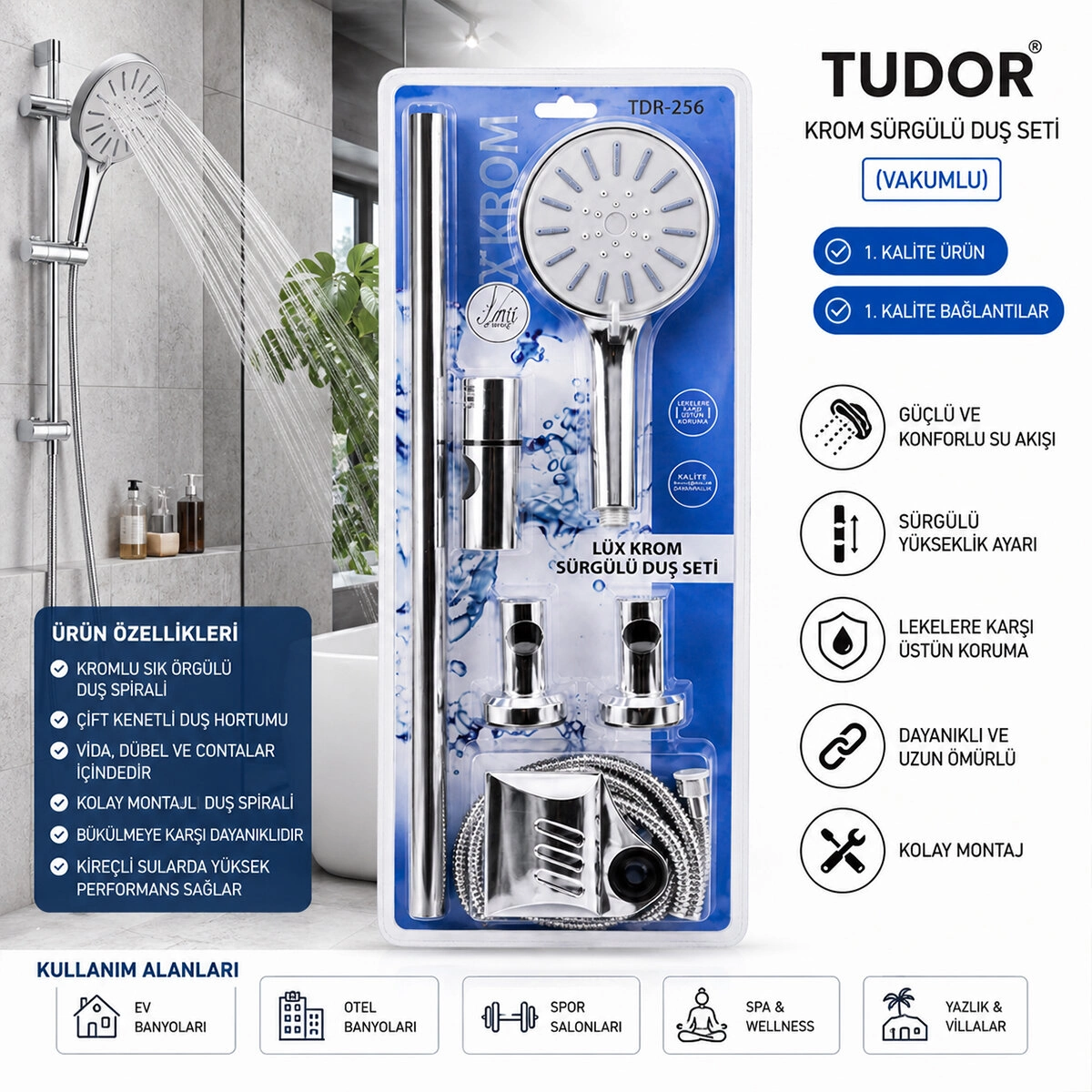 Krom Lux Sürgülü Duş Seti 1 Adet
