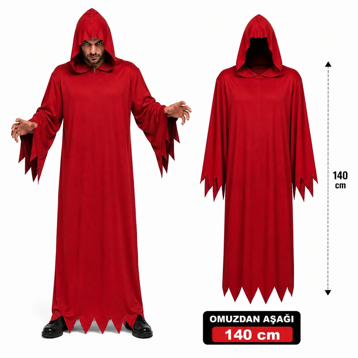 Kırmızı Kapüşonlu Cellat Kostümü 140 cm Yetişkin Kullanım